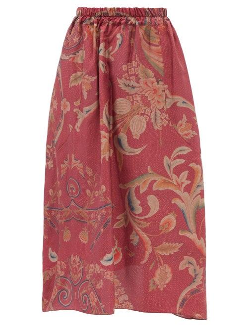 By Walid - Nadia 19th-century Chinese Printed-silk Skirt - Womens - Red Print