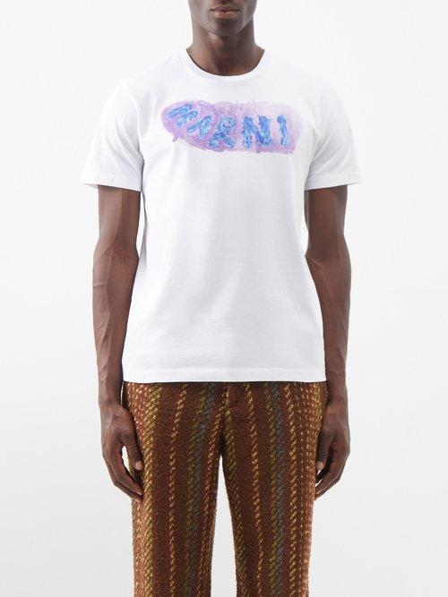 Marni - Logo-print Cotton-jersey T-shirt - Mens - White Blue