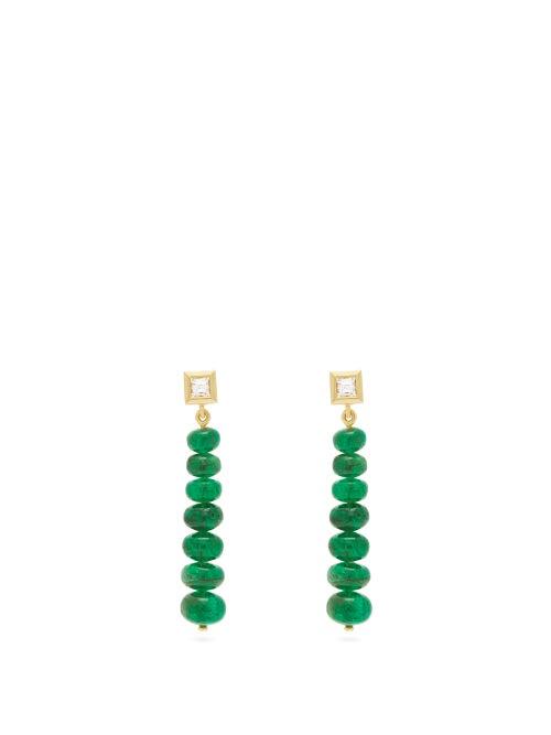 Matchesfashion.com Azlee - Rich Emerald & 18kt Gold Drop Earrings - Womens - Gold