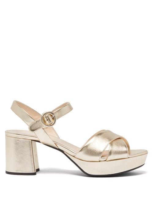 Matchesfashion.com Prada - Metallic Leather Platform Sandals - Womens - Gold