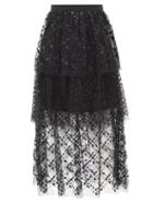 Self-portrait - Tiered Sequin-chiffon Midi Skirt - Womens - Black