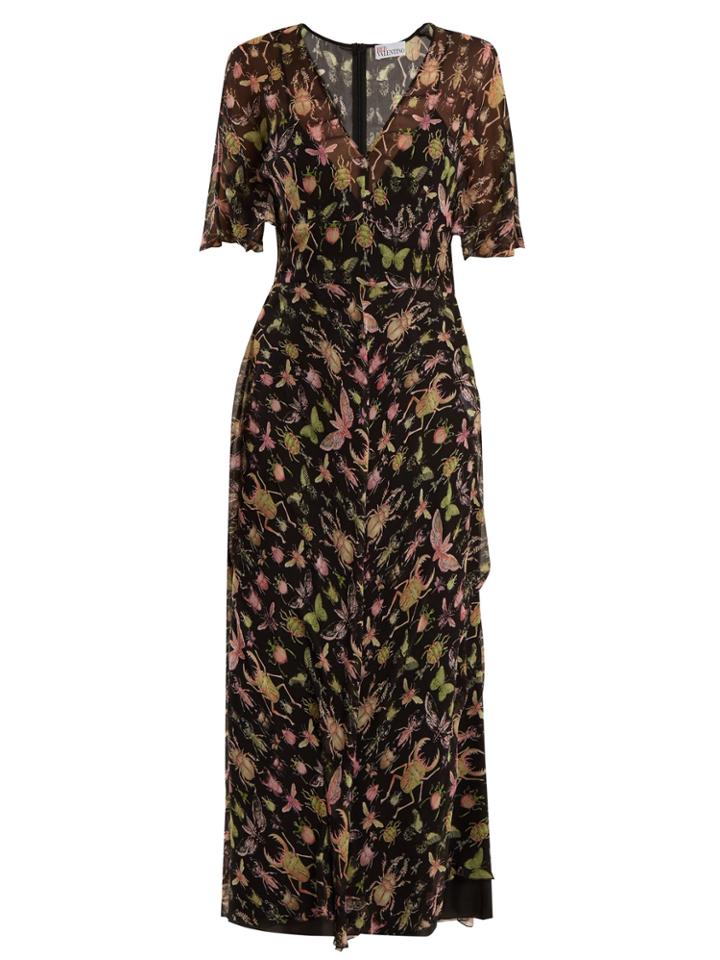 Redvalentino Bug-print V-neck Silk-chiffon Midi Dress