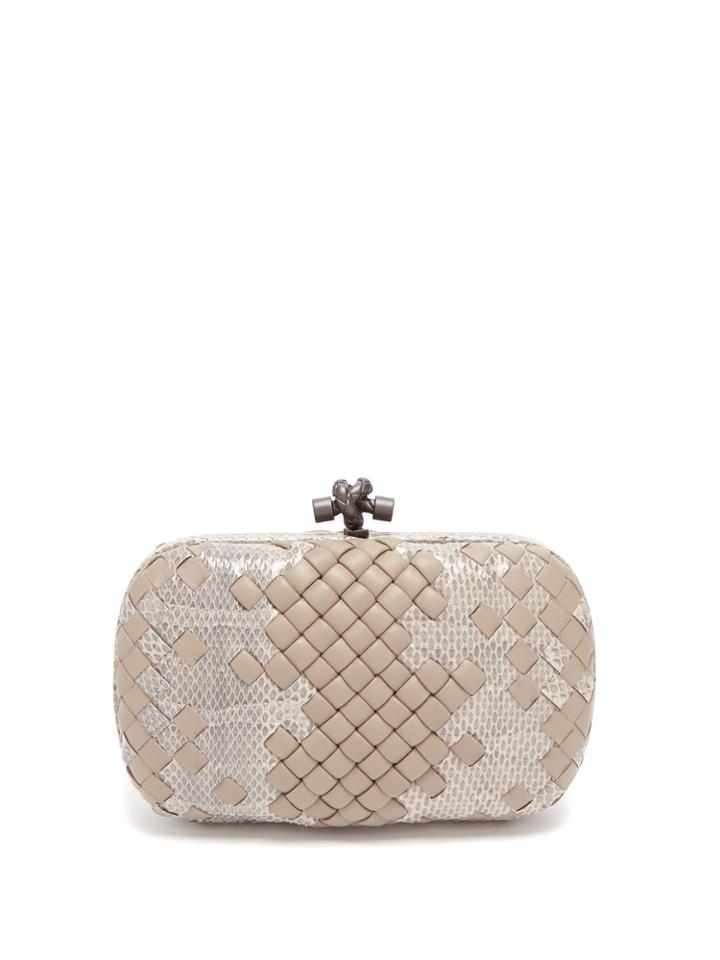 Bottega Veneta Knot Leather And Watersnake Clutch
