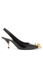 Matchesfashion.com Alexander Mcqueen - Spike-embellished Leather Slingback Pumps - Womens - Black Gold