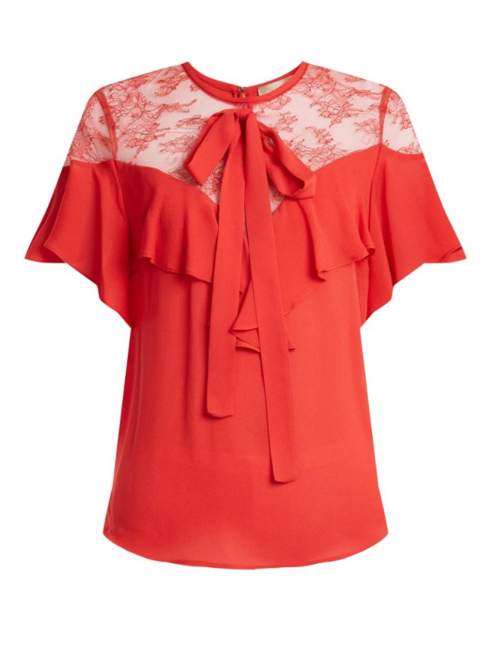 Elie Saab Round-neck Ruffle Silk-blend Top