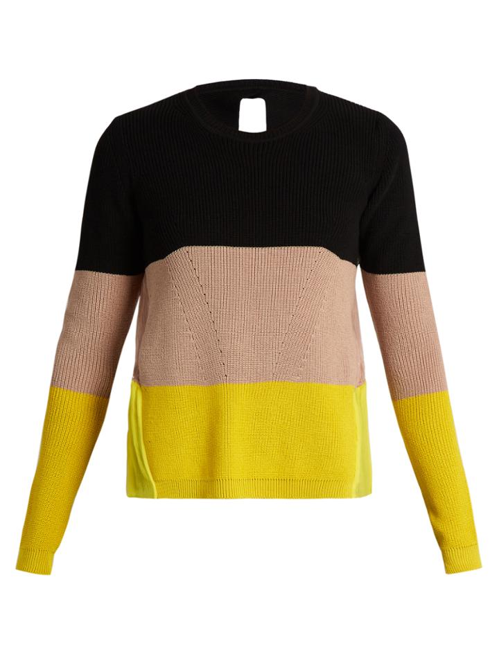 No. 21 Tri-colour Contrast-stripe Sweater