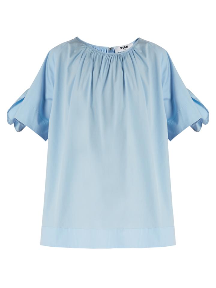 Msgm Gathered-neck Cotton-poplin Top