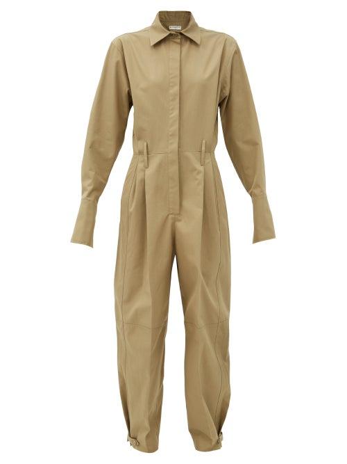 Matchesfashion.com Givenchy - Fluted-cuff Knife-pleated Cotton-poplin Jumpsuit - Womens - Beige