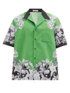Mens Rtw Valentino - Floral-print Cotton-poplin Shirt - Mens - Green