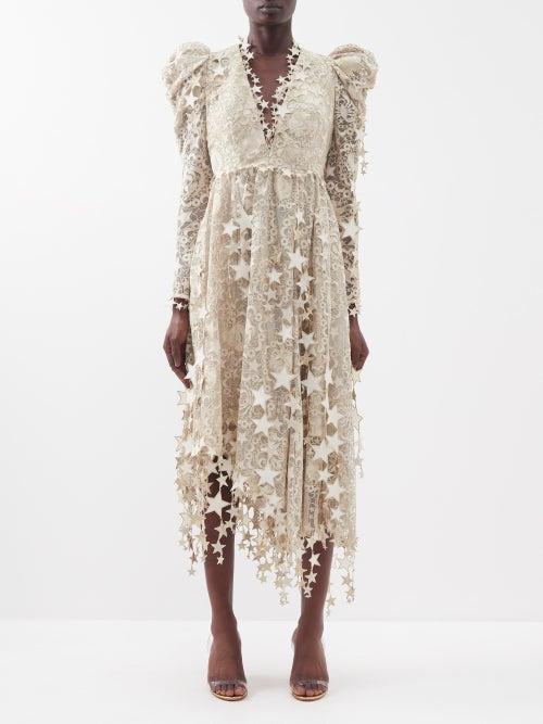 Zimmermann - Celestial Zodiac Star Appliqu Tulle Dress - Womens - Champagne