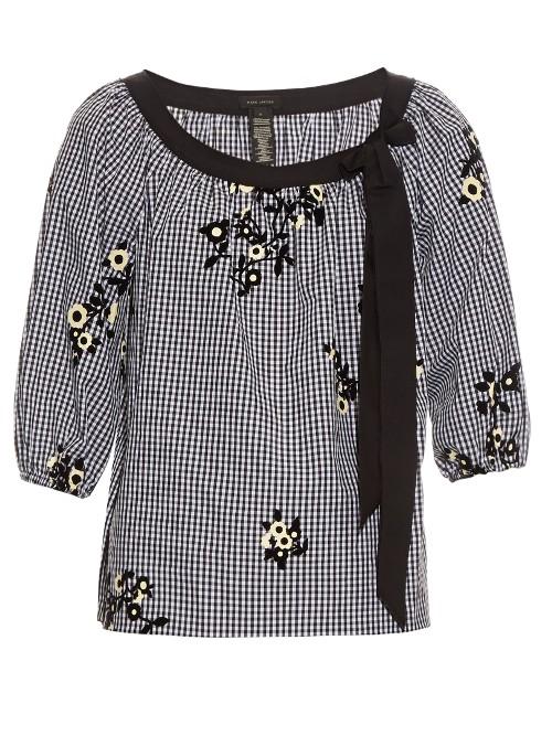 Marc Jacobs Flocked-floral Cotton-gingham Peasant Blouse