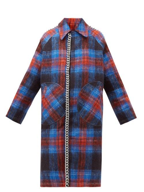 Matchesfashion.com Charles Jeffrey Loverboy - Chain Trim Single Breasted Tartan Wool Coat - Womens - Navy Multi