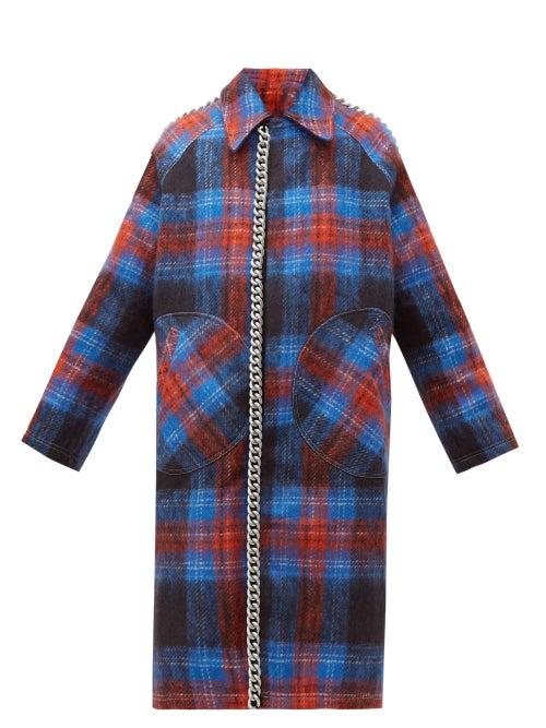 Matchesfashion.com Charles Jeffrey Loverboy - Chain Trim Single Breasted Tartan Wool Coat - Womens - Navy Multi