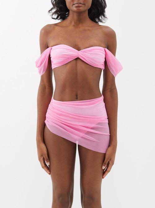 Norma Kamali - Walter Winglet-sleeve Ruched Bikini Top - Womens - Light Pink