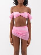 Norma Kamali - Walter Winglet-sleeve Ruched Bikini Top - Womens - Light Pink