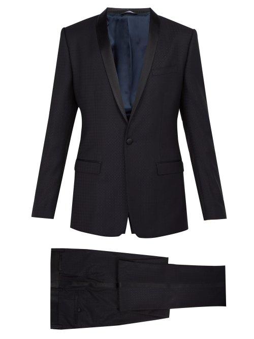 Matchesfashion.com Dolce & Gabbana - Gold Fit Satin Striped Wool Blend Suit - Mens - Navy