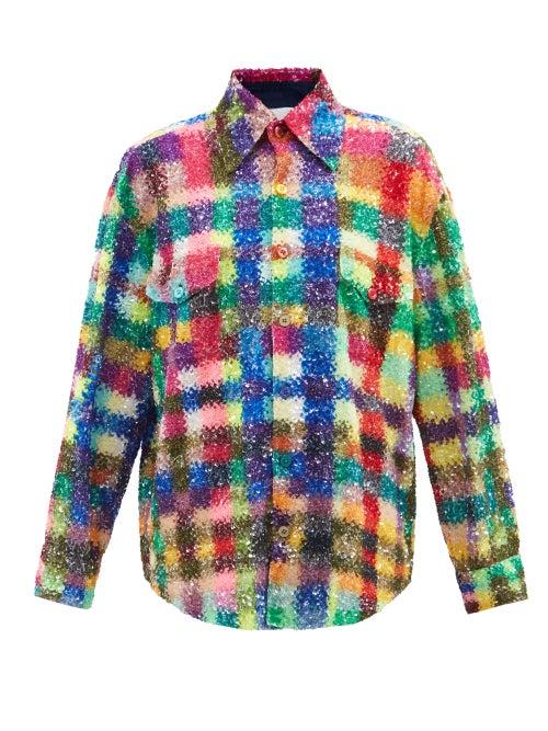 Ashish - Sequinned Check Cotton Shirt - Womens - Multi