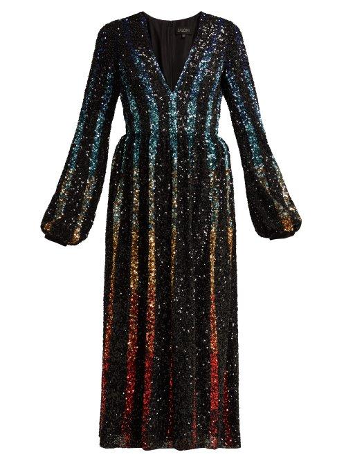 Matchesfashion.com Saloni - Camille Gradient Sequinned Dress - Womens - Black Multi