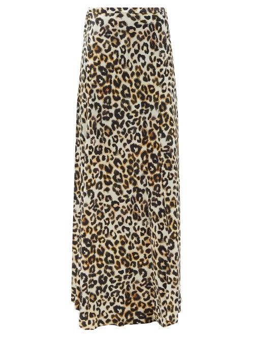 Raey - Watercolour Leopard Print Silk Maxi Skirt - Womens - Ivory Multi