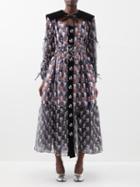 Chopova Lowena - Ice Angel Flocked-collar Taffeta Midi Dress - Womens - Black Multi