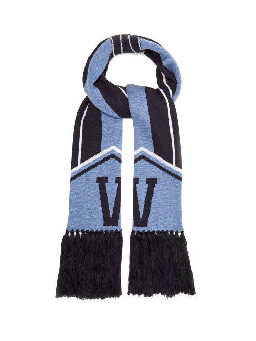 Matchesfashion.com Versace - Logo Intarsia Wool Scarf - Womens - Blue