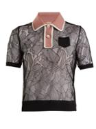No. 21 Floral Lace-panel Stretch-knit Top