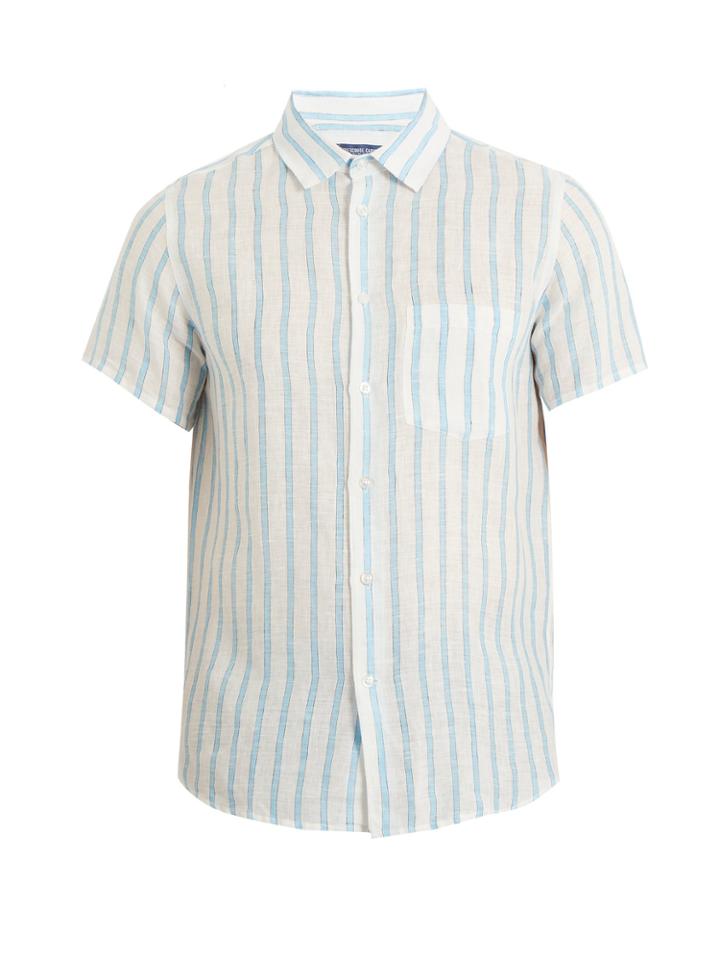Frescobol Carioca Short-sleeved Striped Linen Shirt