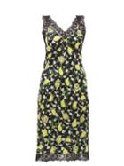 Matchesfashion.com Diane Von Furstenberg - Issey Lemon Print Lace Trim Silk Dress - Womens - Black Multi
