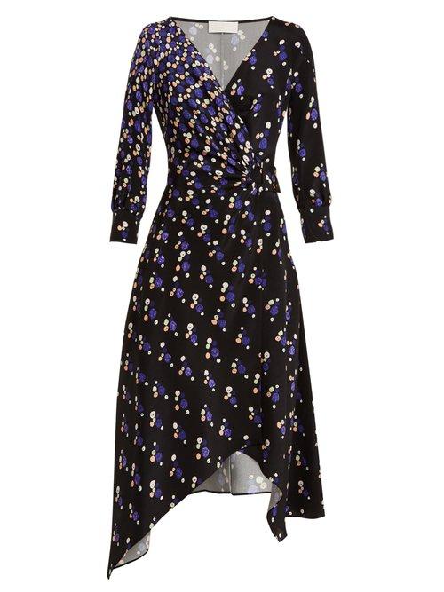 Matchesfashion.com Peter Pilotto - Graphic Spot Print Silk Wrap Dress - Womens - Navy Multi