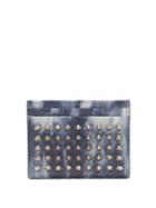 Matchesfashion.com Christian Louboutin - Spiked Denim-effect Leather Cardholder - Mens - Silver Multi