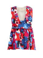 Matchesfashion.com La Doublej - Casati Fluted Floral-print Shot-cotton Top - Womens - Red Multi