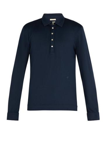 Matchesfashion.com Massimo Alba - Long Sleeved Cotton And Cashmere Blend Polo Shirt - Mens - Navy