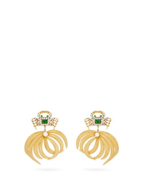 Matchesfashion.com Begum Khan - Crab Opium 24kt Gold-plated Clip Earrings - Womens - Green Gold