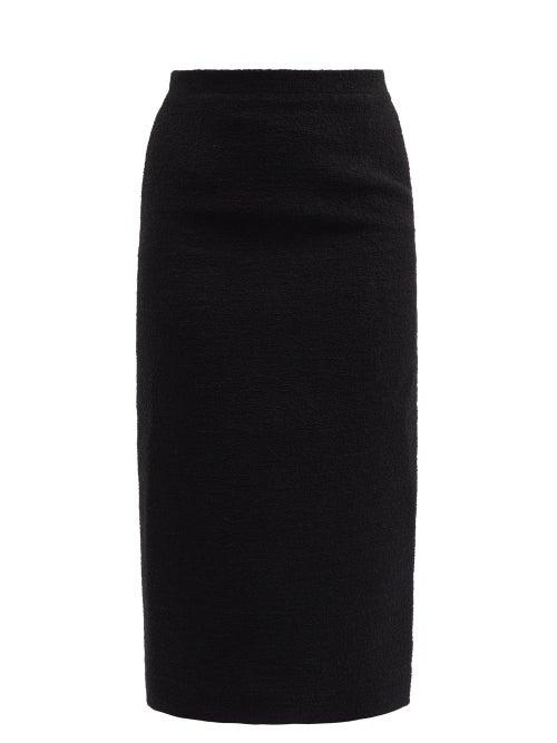 Alessandra Rich - High-rise Wool-blend Boucl Pencil Skirt - Womens - Black
