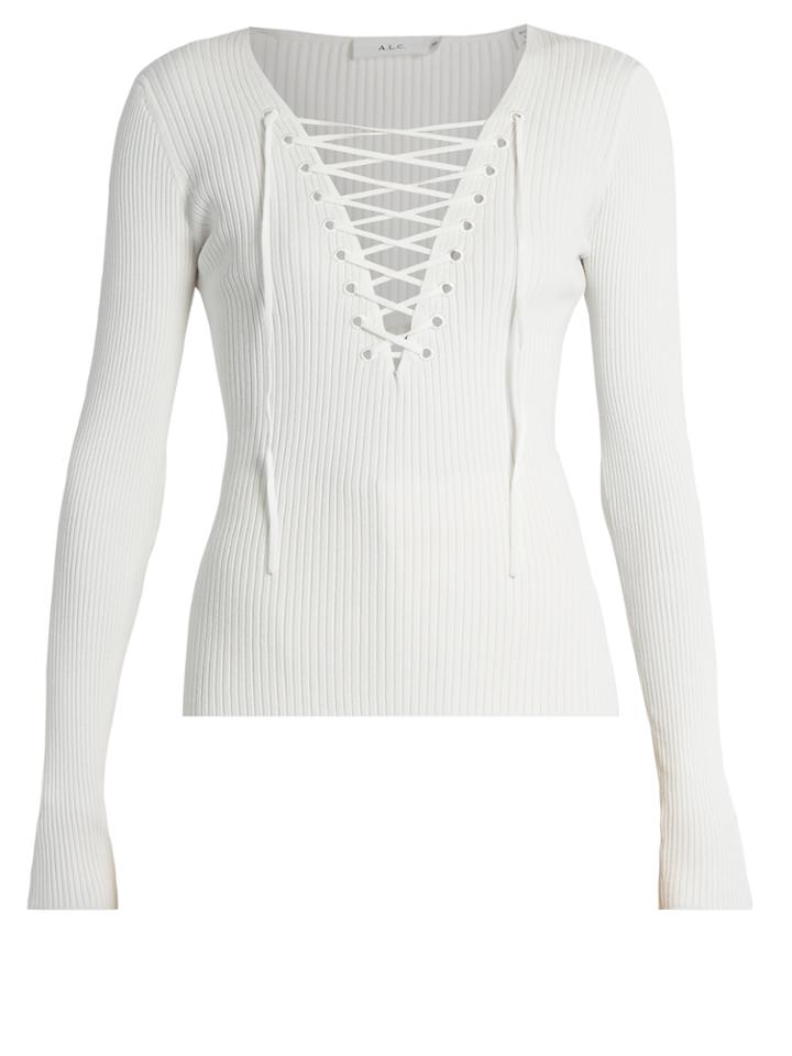 A.l.c. Solana Lace-up Ribbed-knit Top