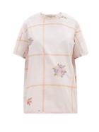 Matchesfashion.com By Walid - Tatum Checked Floral-embroidered Linen T-shirt - Womens - Light Pink