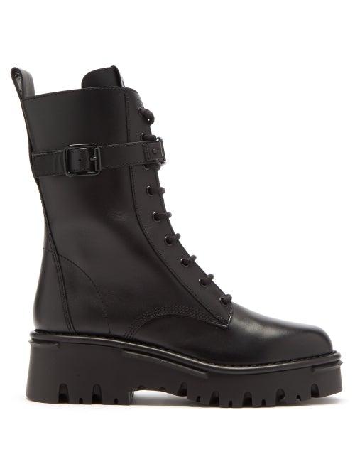 Valentino Garavani - Campsite V-logo Strap Leather Boots - Womens - Black
