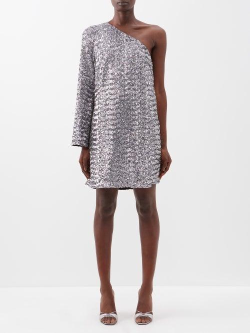 Borgo De Nor - Vida One-sleeve Sequinned Mini Dress - Womens - Silver