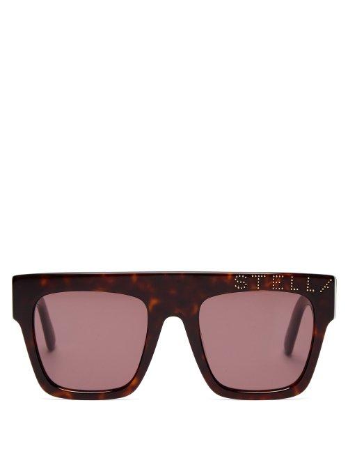 Matchesfashion.com Stella Mccartney - Flat Top Logo Embellished Acetate Sunglasses - Womens - Tortoiseshell