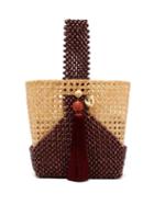 Matchesfashion.com Rosantica By Michela Panero - Budd Wicker And Beaded Wood Bucket Bag - Womens - Burgundy Multi