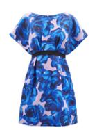 Carolina Herrera - Rose-print Silk-gazar Dress - Womens - Blue Multi