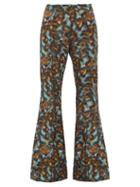 Matchesfashion.com Raey - Abstract Print Twill Slim Leg Flared Trousers - Womens - Navy Print