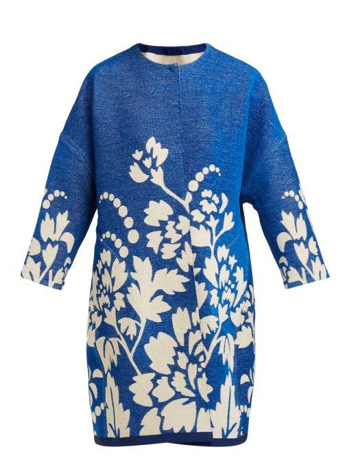 Matchesfashion.com Marit Ilison - Rever Floral Intarsia Cotton Chenille Coat - Womens - Blue Multi