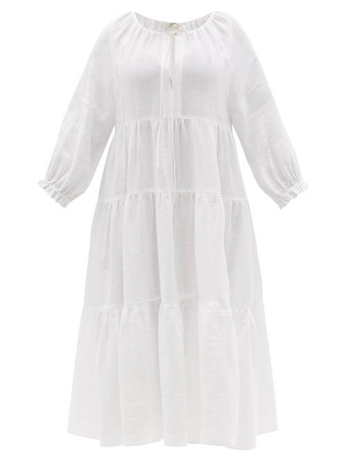 Matchesfashion.com Casa Raki - Josefina Tiered Organic-linen Midi Dress - Womens - White