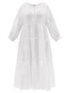 Matchesfashion.com Casa Raki - Josefina Tiered Organic-linen Midi Dress - Womens - White