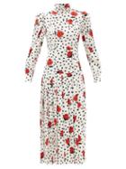 Alessandra Rich - High-neck Rose & Polka-dot Print Silk Dress - Womens - White Multi