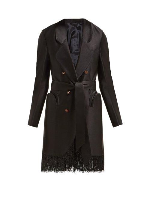 Matchesfashion.com Blaz Milano - Let's Fly Sunshine Tie Waist Fringed Silk Dress - Womens - Black