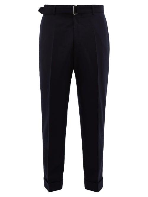 Matchesfashion.com Officine Gnrale - Ollie Belted Turn Up Cuff Wool Trousers - Mens - Navy