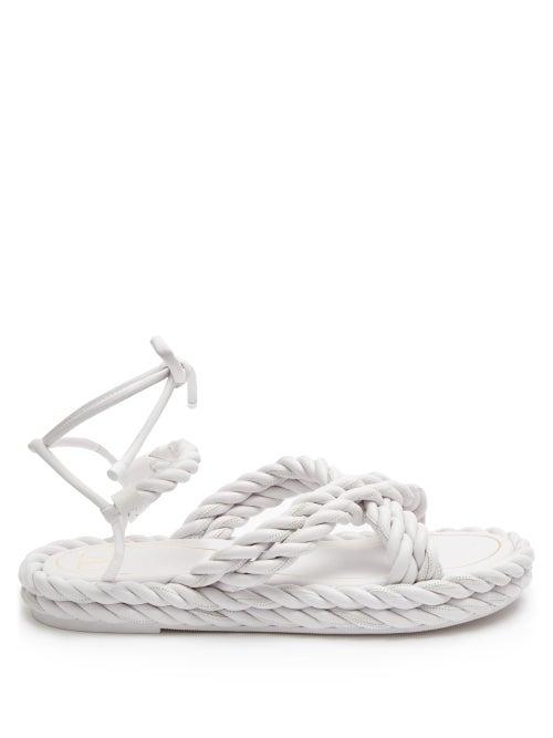 Matchesfashion.com Valentino Garavani - The Rope Ankle-tie Leather Sandals - Womens - White