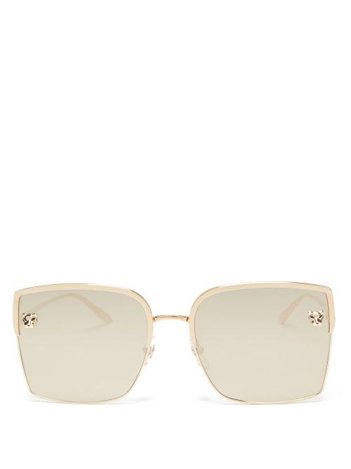 Matchesfashion.com Cartier Eyewear - Panthre De Cartier Square Lens Metal Sunglasses - Womens - Gold